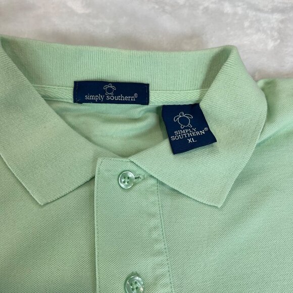 Simply Southern Polo Shirt Mens Size XL Green Pink Turtle Logo Preppy Cotton - Picture 9 of 10